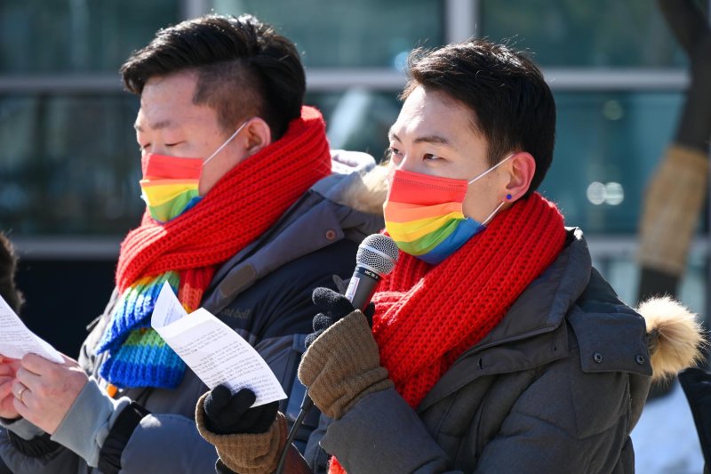 A South Korean Supreme Court ruling Thursday upheld a landmark ruling that found same-sex couples were entitled to the same spousal health insurance benefits as heterosexual couples. So Seong-wook and Kim Yong-min initially filed the lawsuit that led to the decision in 2021. File Photo by Thomas Maresca/UPI