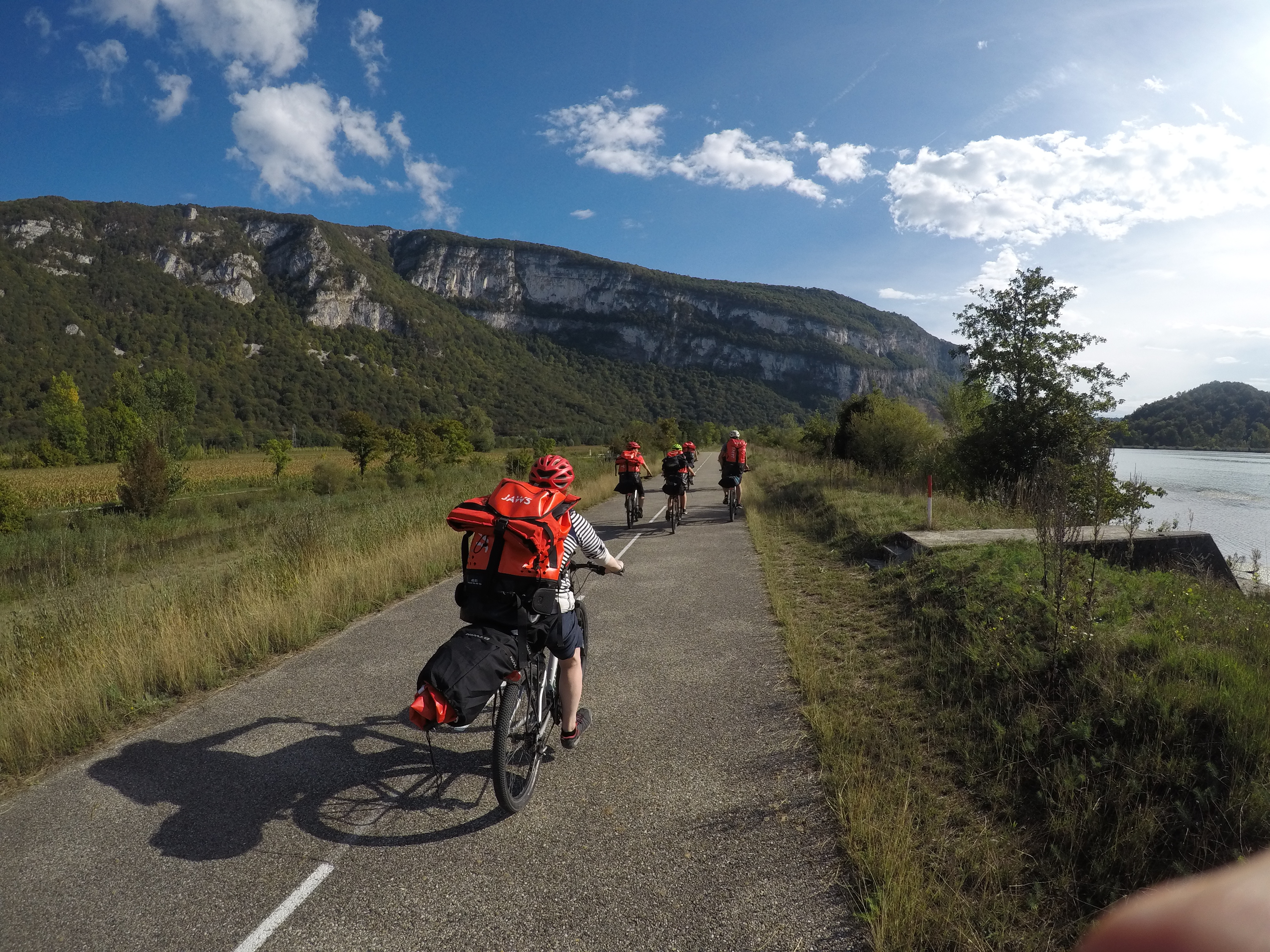 Packrafts are inflatable kayak-like rafts that can easily be strapped to mountain bikes