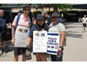 Members of the United Steelworkers union (USW) Local 1944 attend a rally in Toronto on the weekend, protesting Telus's return-to-office directive that would unfairly pressure workers into making a decision that could lead to significant personal and professional hardship.