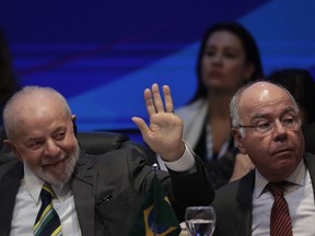 Brazil's President Luiz Inacio Lula da Silva waves during the opening event of the Global Alliance Against Hunger and Poverty meeting, on the sidelines of the G20 Ministerial Meetings in Rio de Janeiro, Wednesday, July 24, 2024.