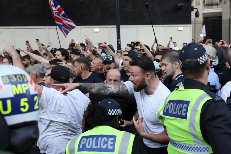 Ugly clashes outside Downing Street yesterday