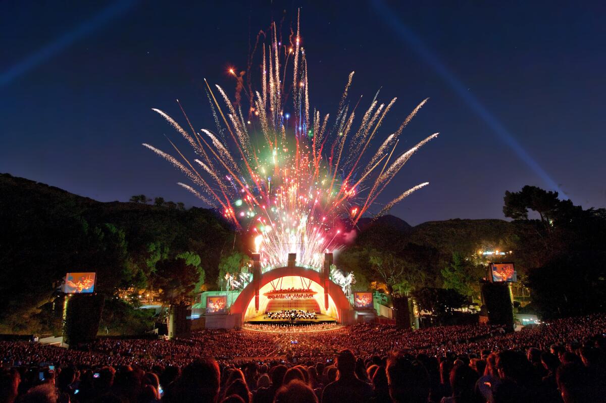 The Hollywood Bowl with fireworks.