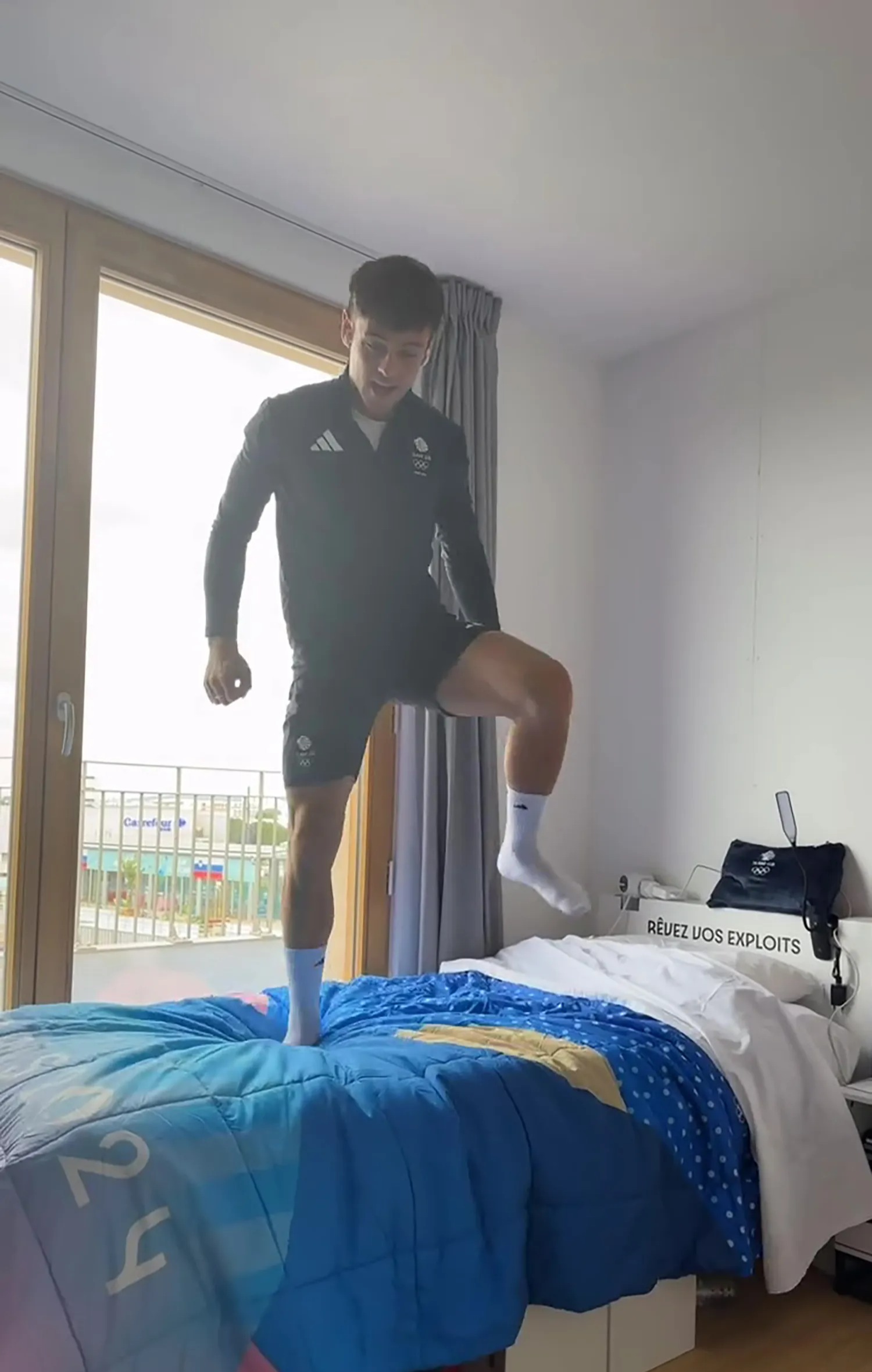 Tom Daley put the beds to the test after arriving at the Olympic Village