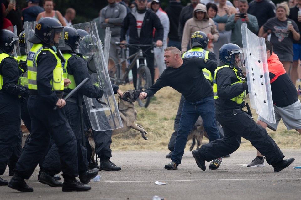 Masked men were pictured attacking police officers in Rotherham