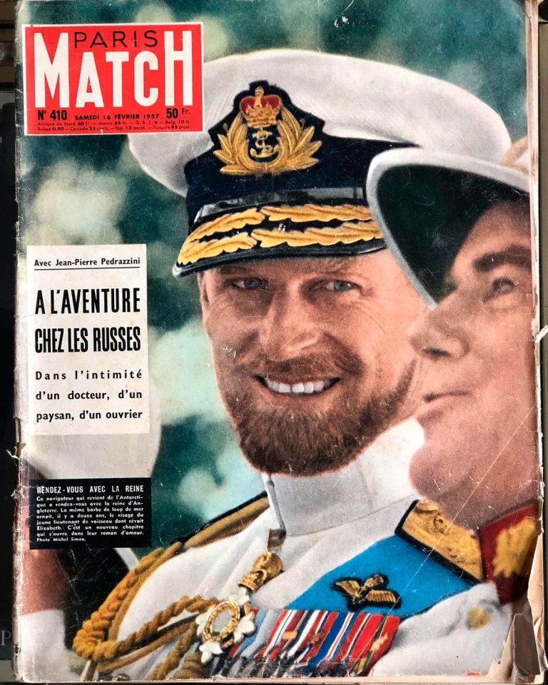 Prince Philip with a beard in 1957 on the cover of the French magazine Paris Match