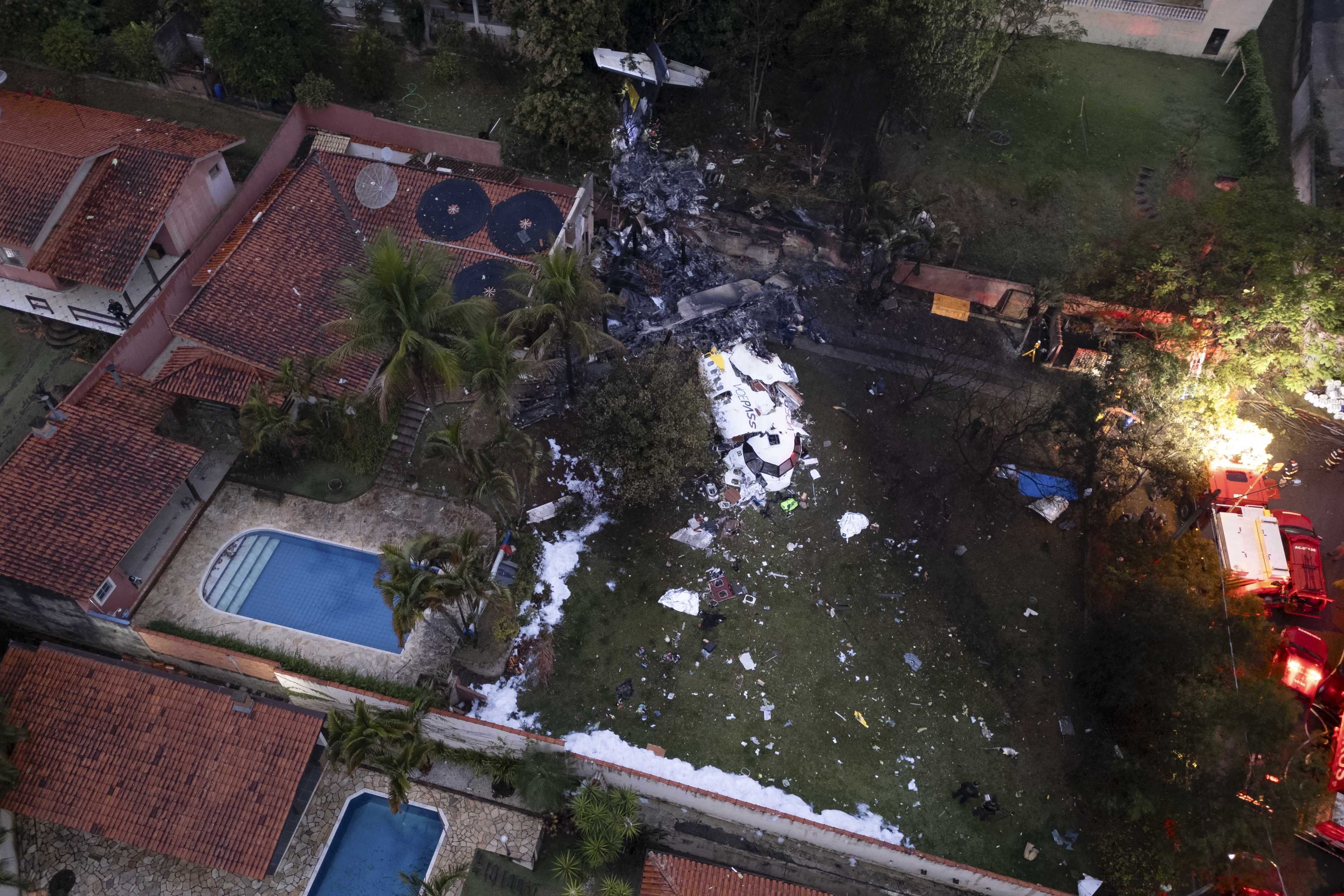 The plane crashed about 80kms west of Sao Paulo in a residential area