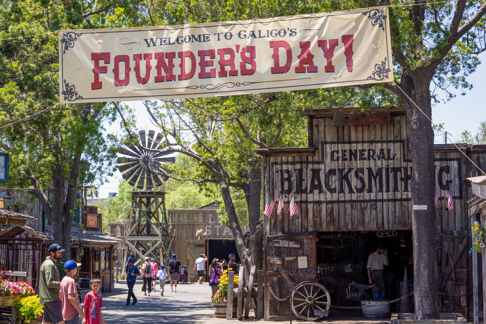 A sign welcomes visitors to Calico's Founder's Day.