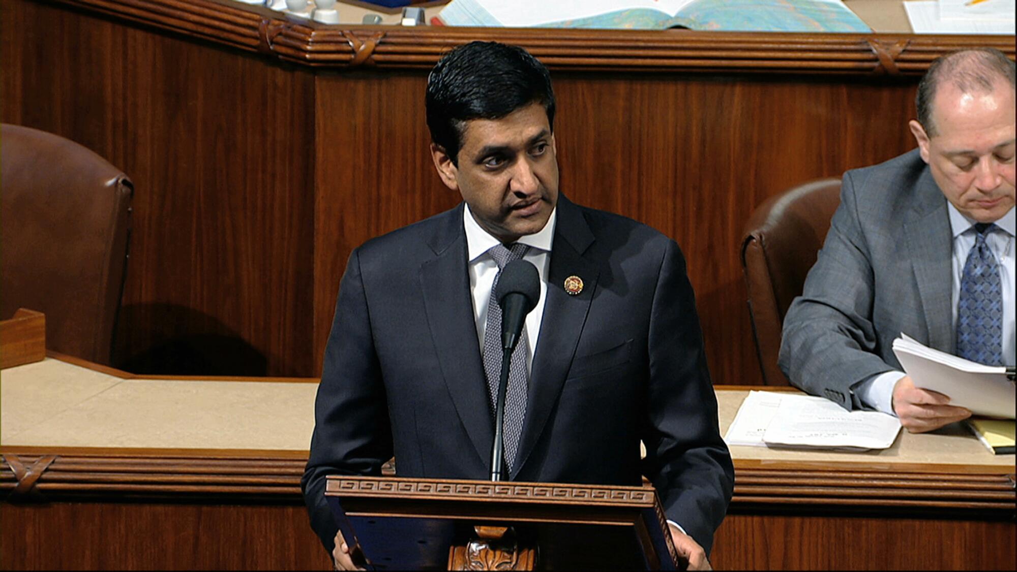 Ro Khanna speaks into a microphone.