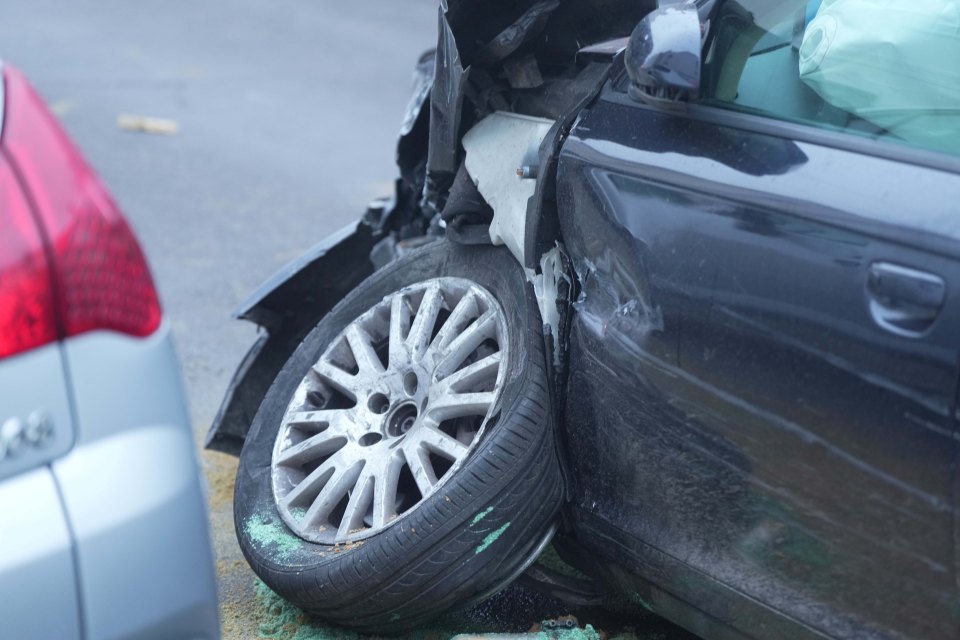 The car at the centre of the chaos was badly damaged