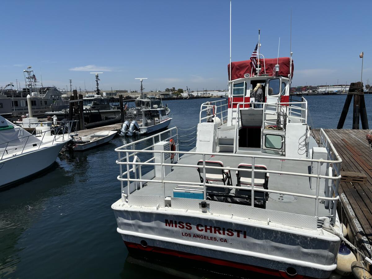 The Wrigley Institute's boat, Miss Christi, is docked at San Pedro in June.