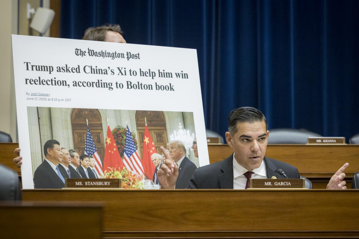 Rep. Robert Garcia (D-Long Beach) delivers pointed remarks against President Trump during a hearing.