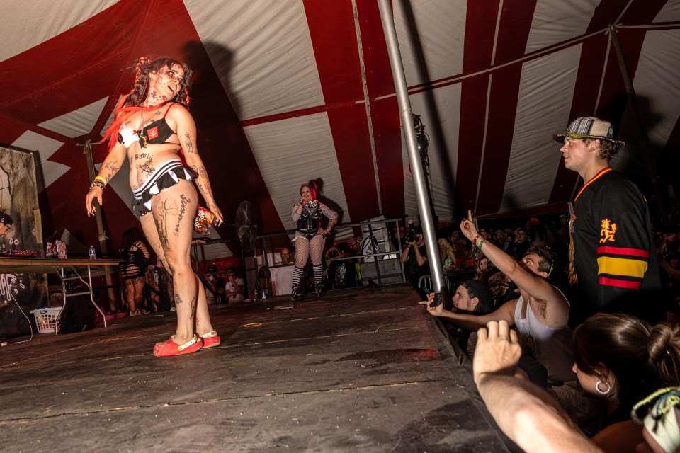 Juggalettes compete in the Queen of Cheeks where the participants compete in butt-related obstacles to win the crowd's favor