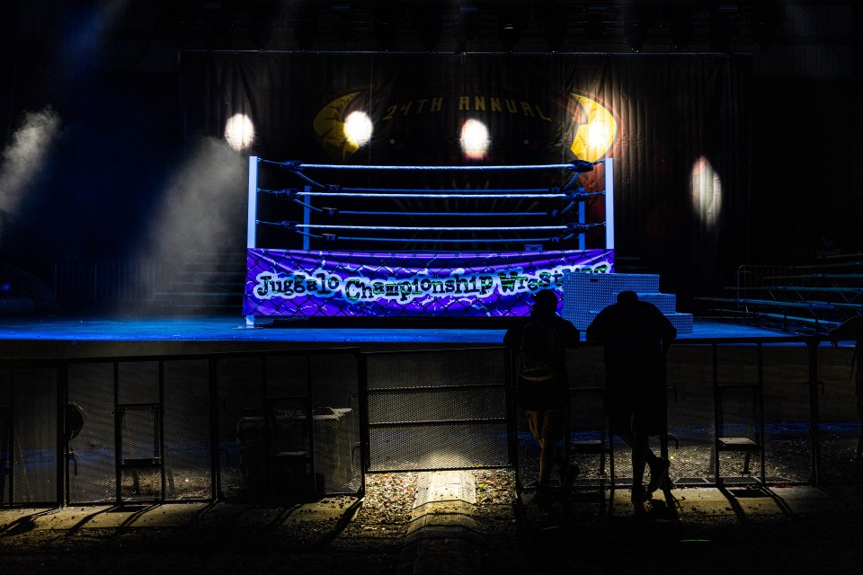 The Juggalo Wrestling Championship ring is lit up on the main stage