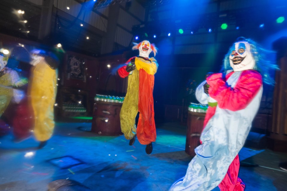 People dressed as clowns danced on the stage