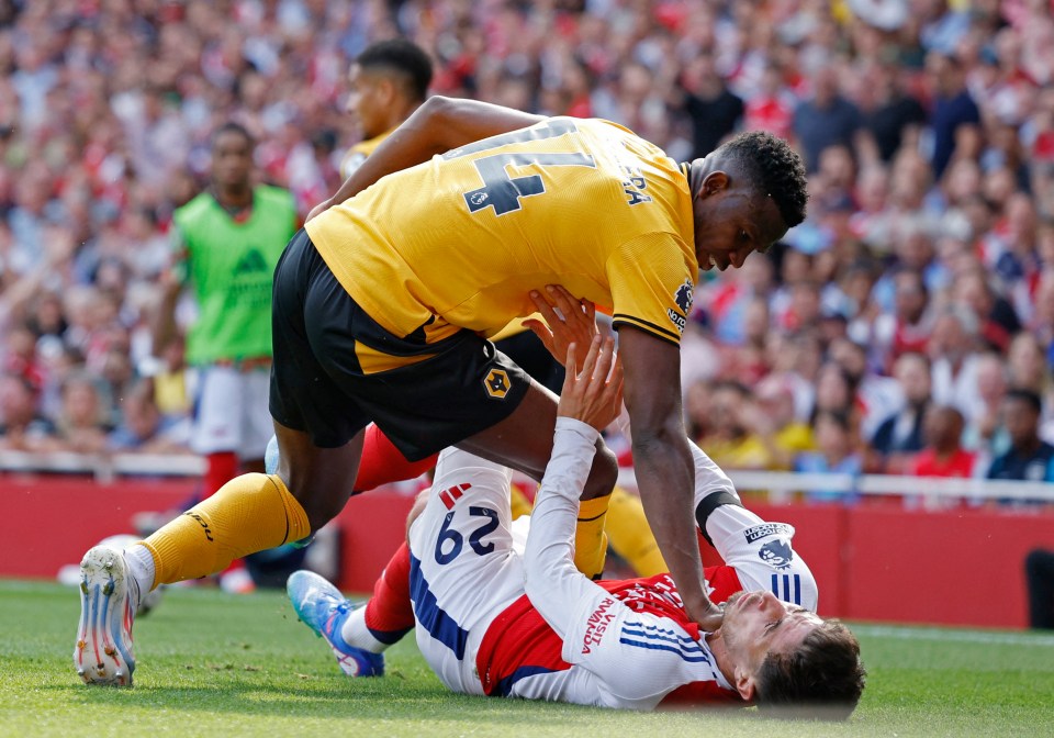 Havertz started it but Mosquera appeared to put his hands on the German's neck