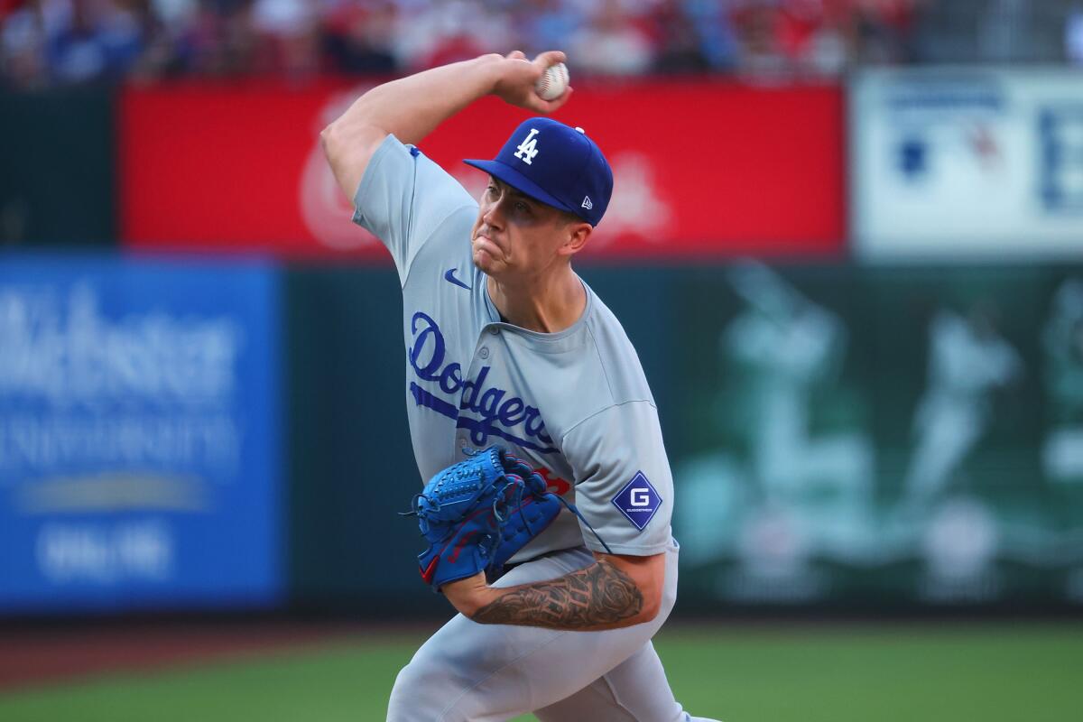 Dodgers pitcher Bobby Miller delivers against the Cardinals in the first inning Saturday.