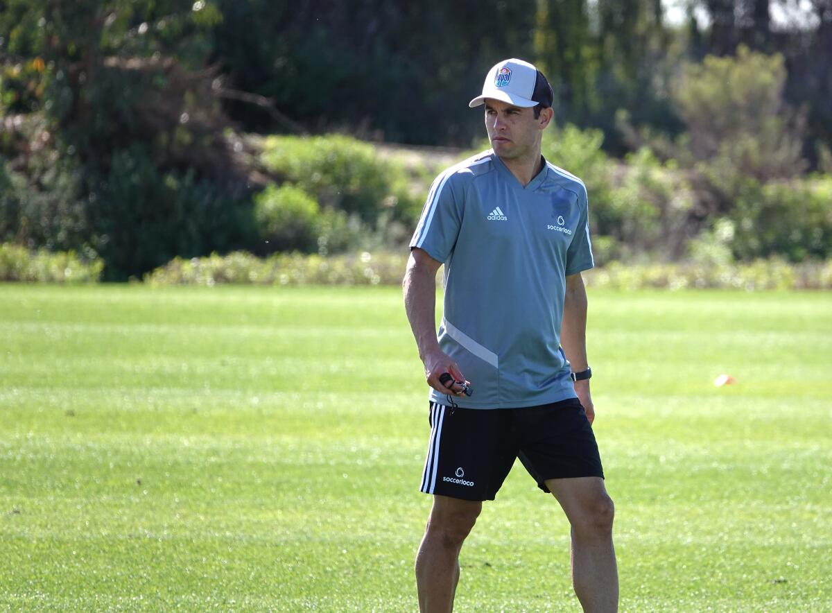 San Diego Loyal soccer team coach Landon Donovan looks on during a practice 