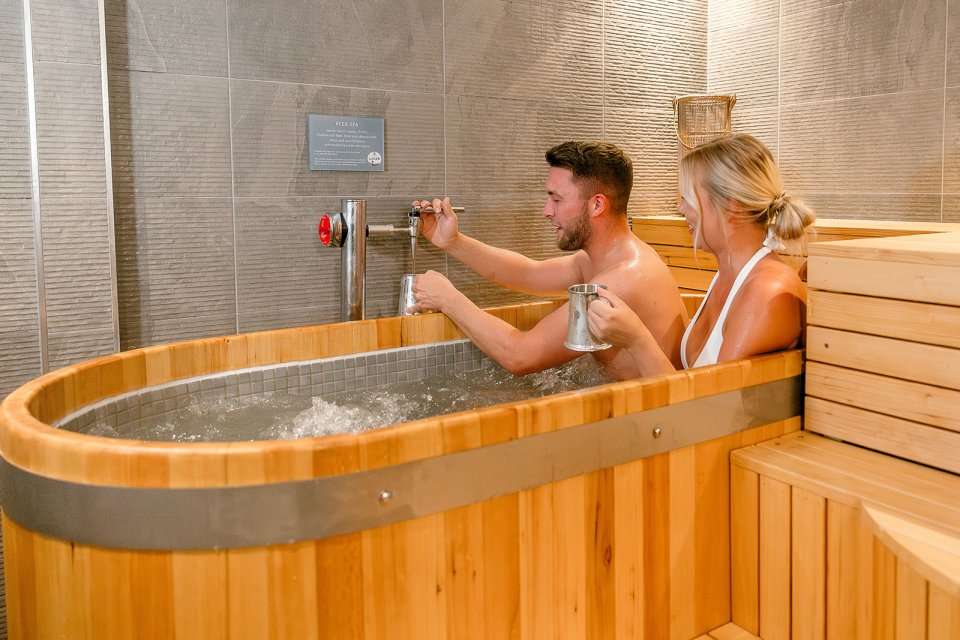 Booze fans can soak in an ale bath or enjoy a massage while quaffing pints