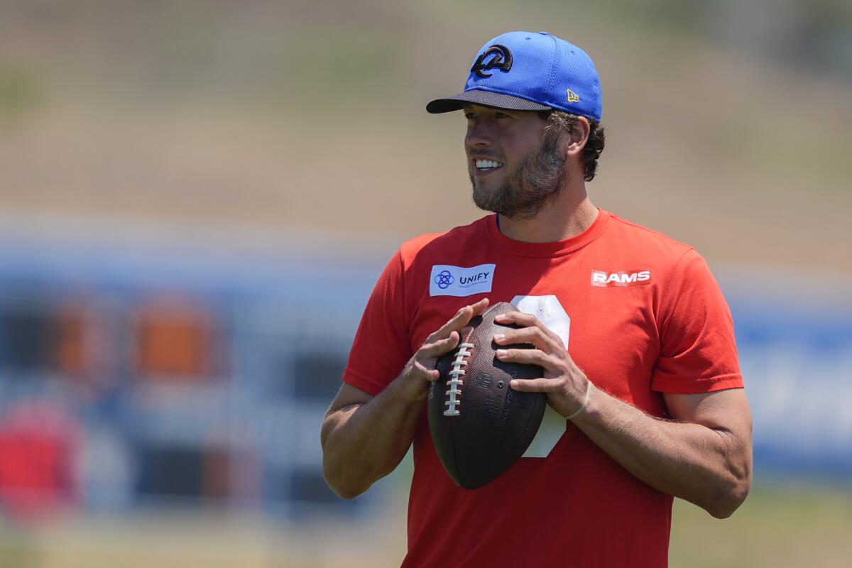 Rams quarterback Matthew Stafford was held out practice because of a tight hamstring.