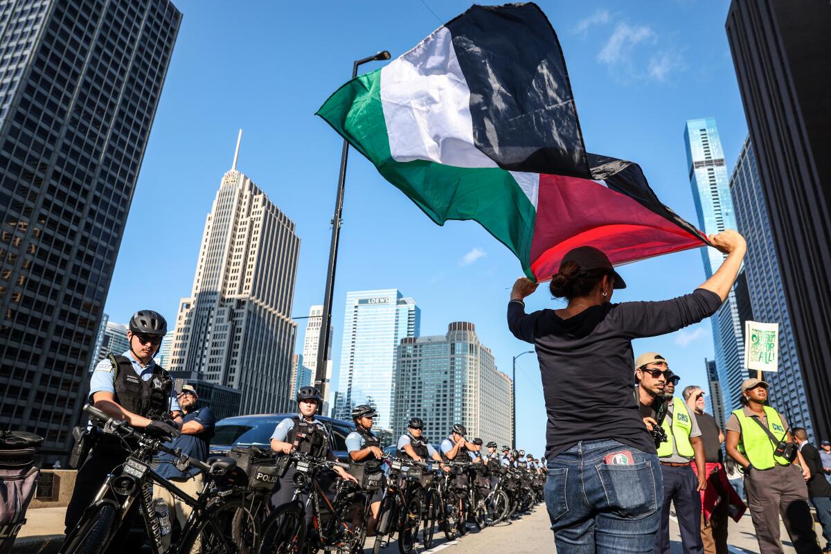 Palestinian rights protesters in Chicago ahead of the Democratic National Convention.