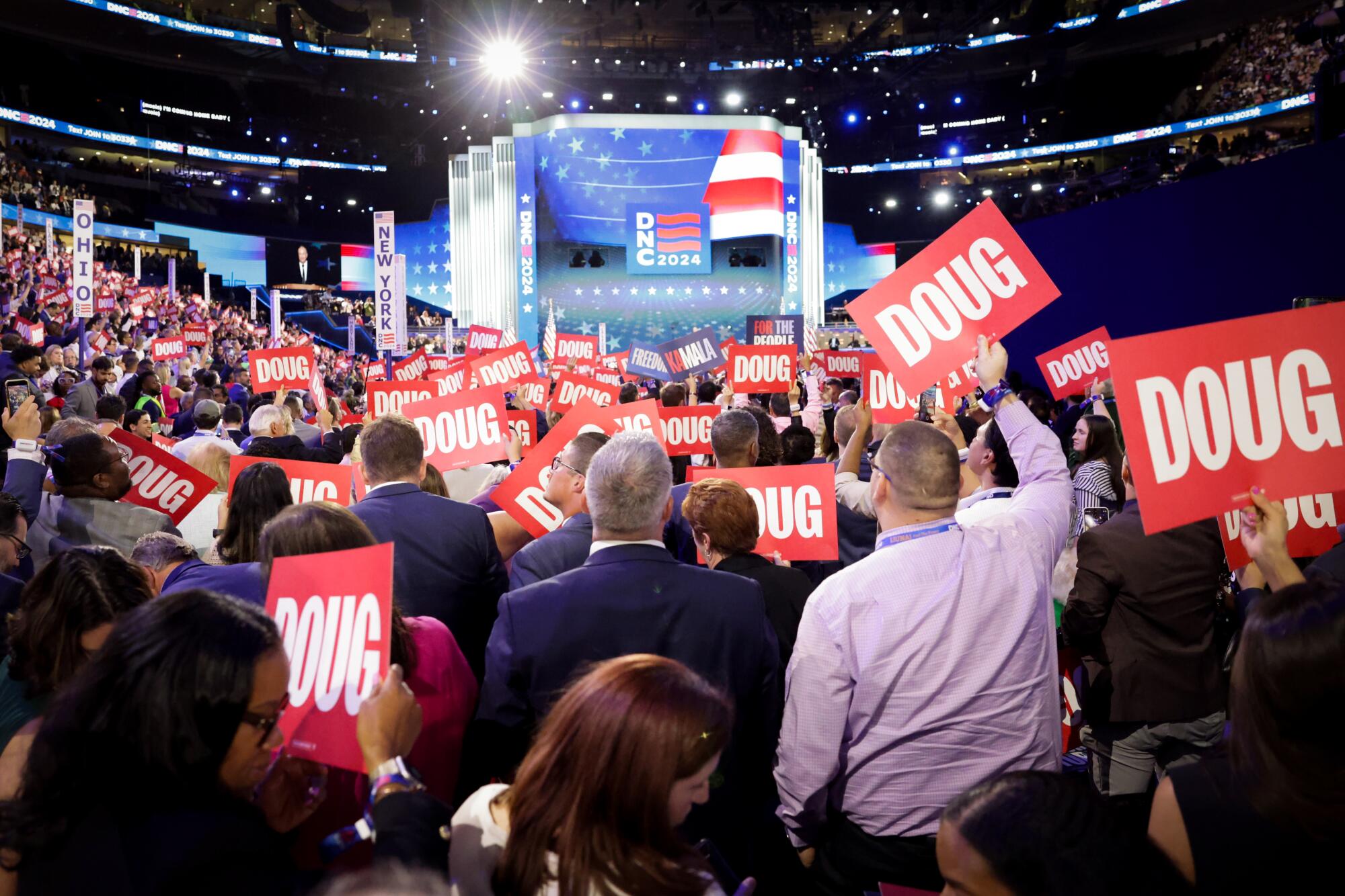 Delegates react to second gentleman Doug Emhoff speech on Tuesday.