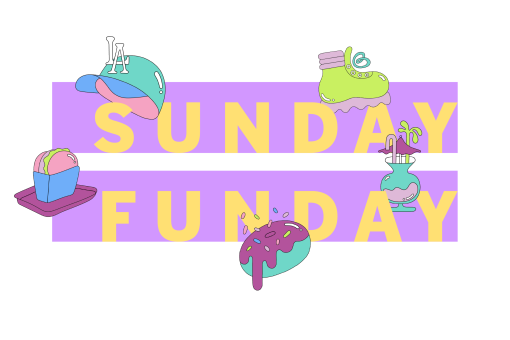 sunday funday infobox logo with colorful spot illustrations