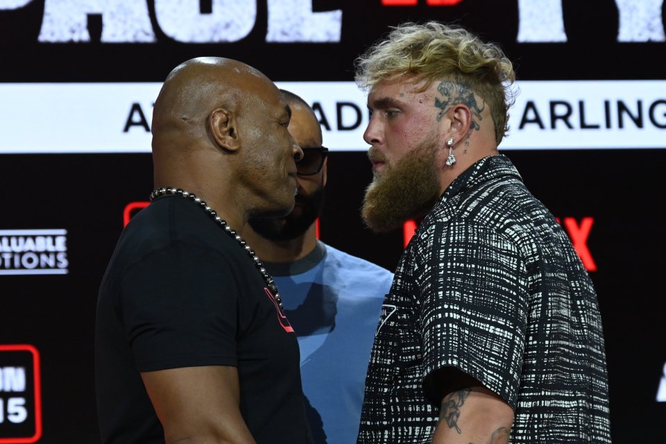 Mike Tyson facing off with Jake Paul