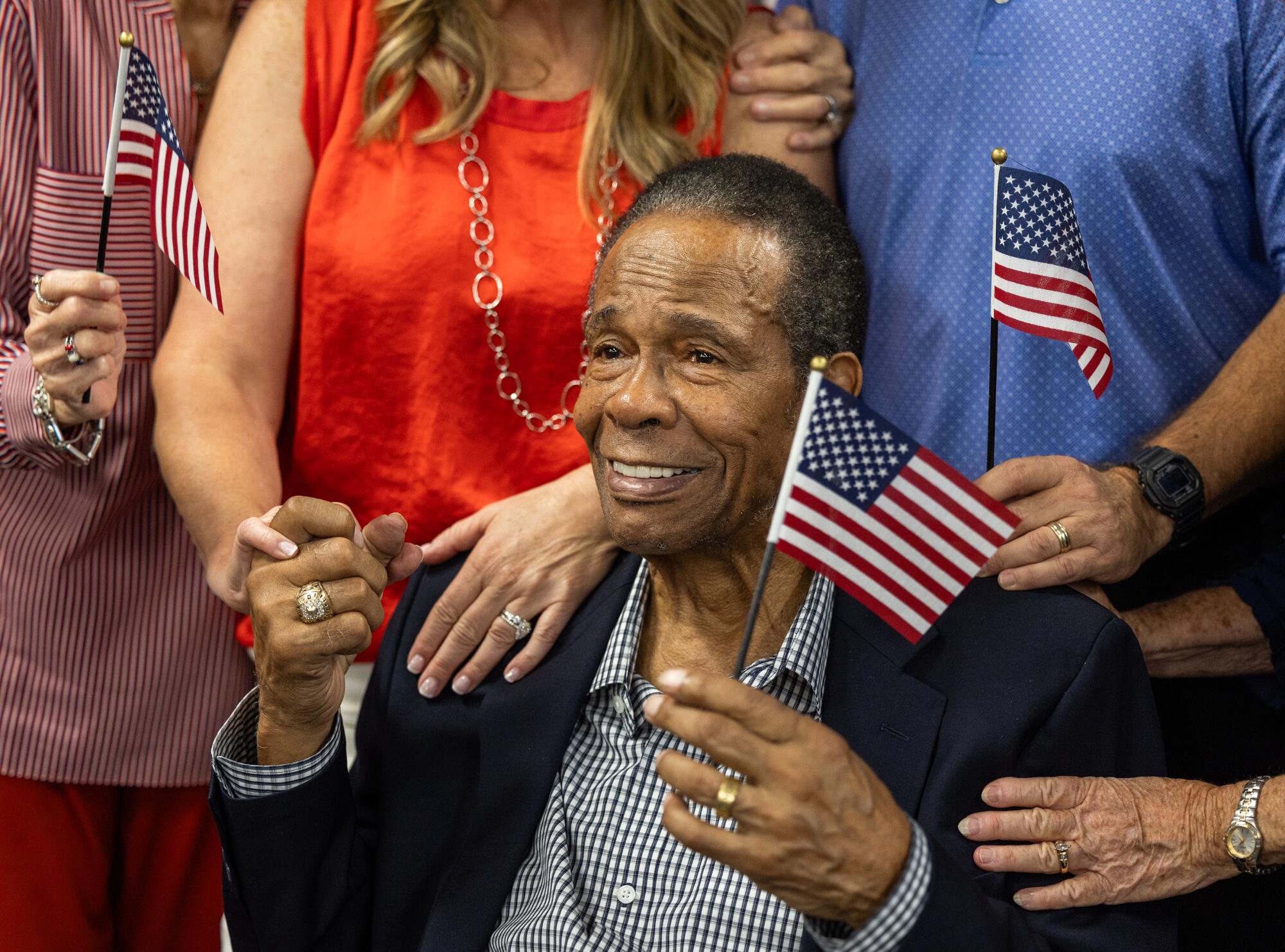 Rod Carew celebrates with family and friends after becoming a U.S. citizen on Friday.