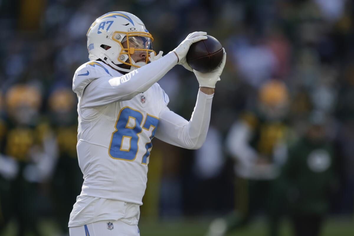 Chargers wide receiver Simi Fehoko works out before a game against the Packers in November.