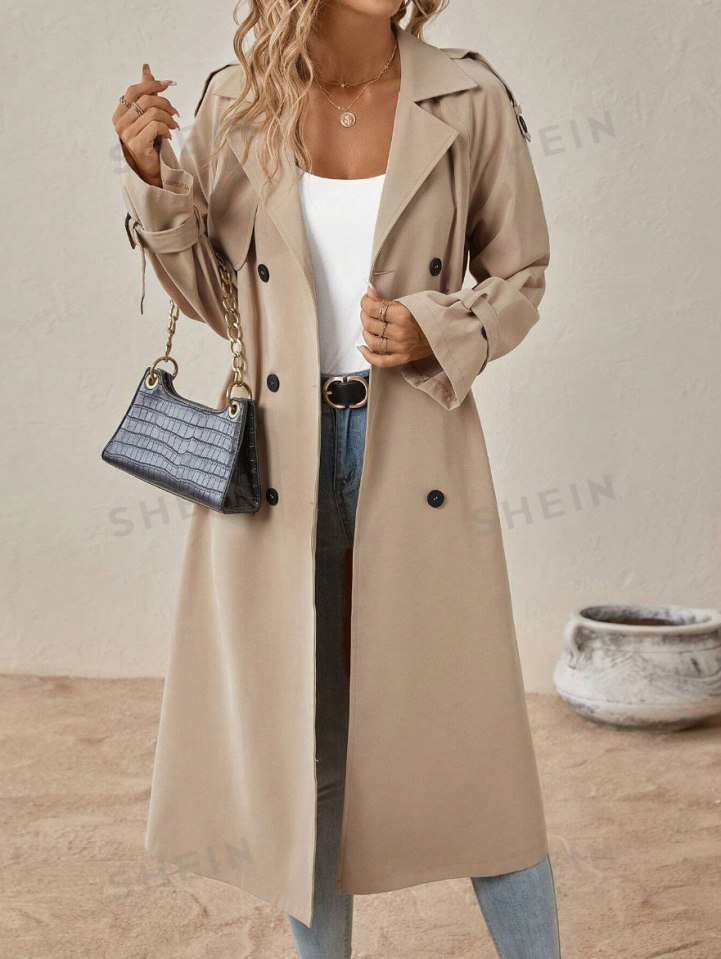 The Shein Clasi Raglan Sleeve Double Breasted Belted Trench Coat comes in twelve different styles and colors