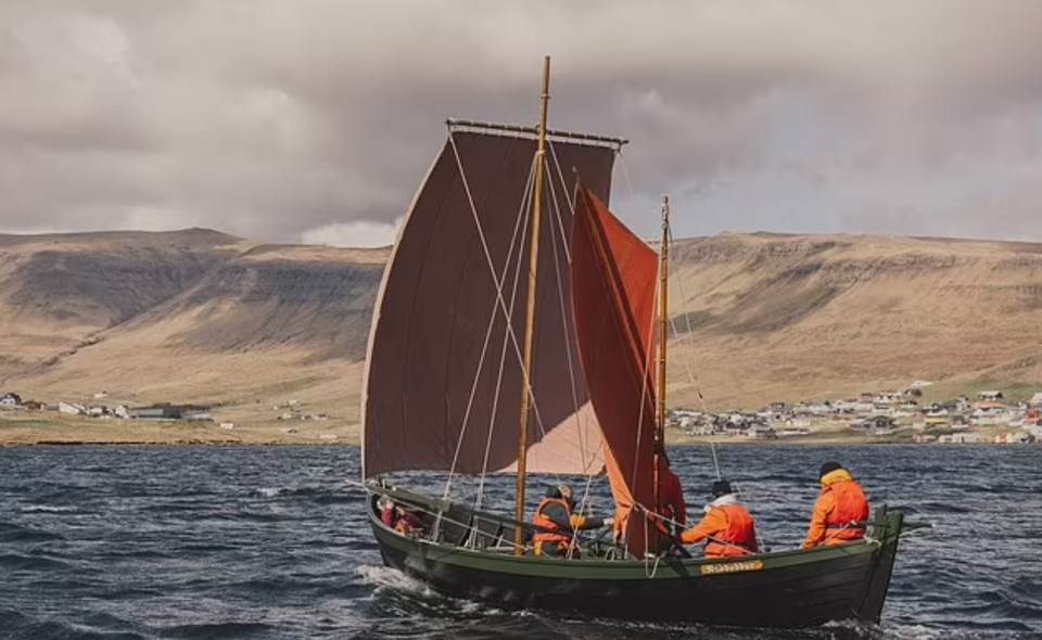 The replica fishing vessel was powered by sail and oar