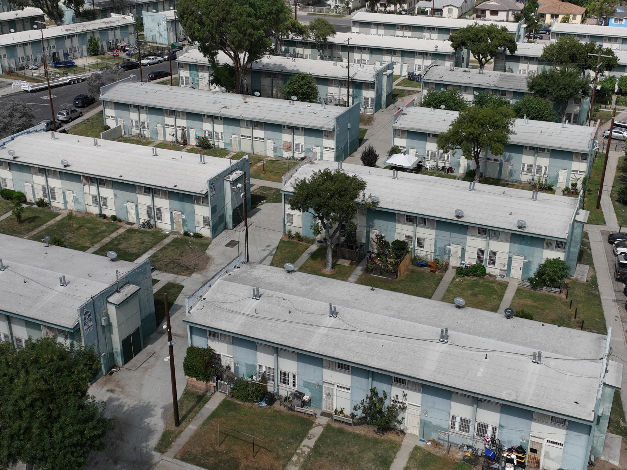 An aerial view of a public housing development.