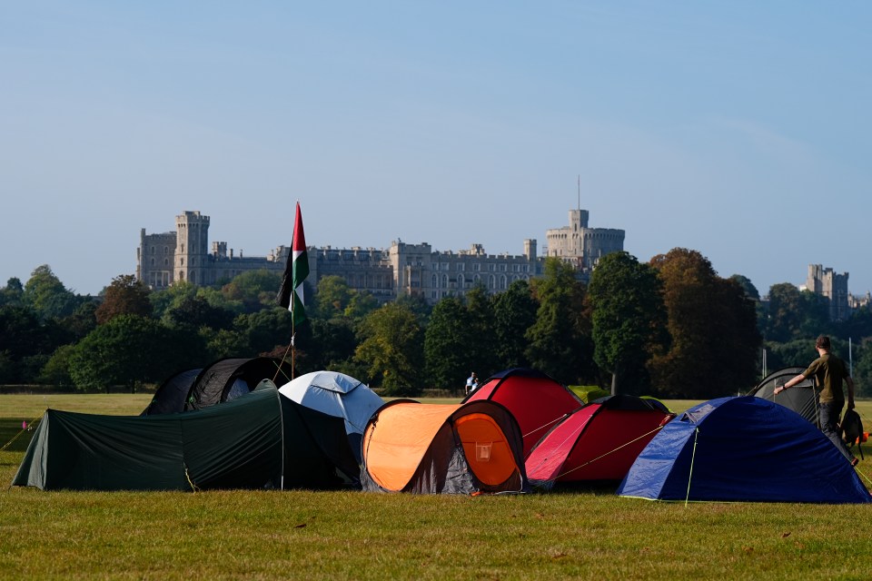 Tents in Windsor Great Park as Extinction Rebellion stage a mass occupation