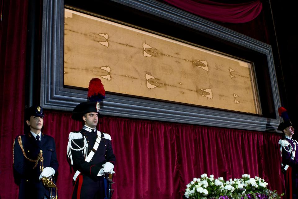 The sacred cloth at a 2015 exposition in Turin, Italy