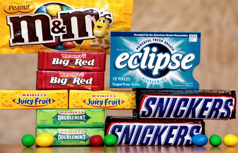 M&M's candies and Wrigley's gums are seen in this photo illustration