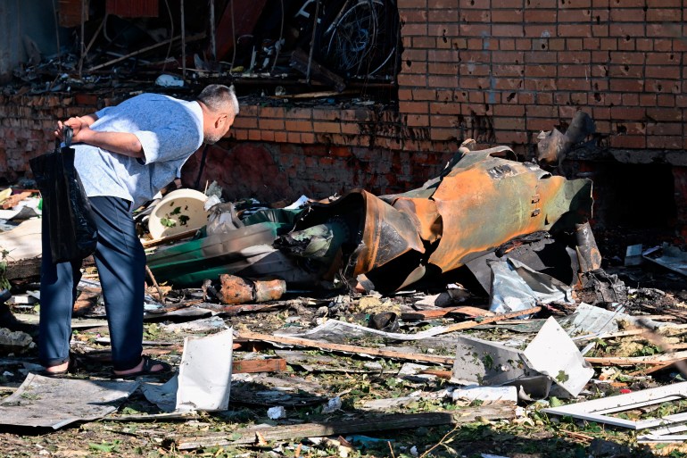 Building damaged after shelling by the Ukrainian side in Kursk, Russia