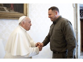 Yermak during an audience with Pope Francis at the Apostolic Palace in the Vatican in June. Source: Vatican Media/Vatican Pool/Getty Images