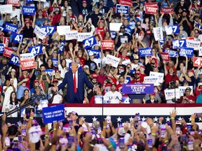 Former US President Donald Trump arrives for a campaign event in Wilkes-Barre Township, Pennsylvania, on Saturday.