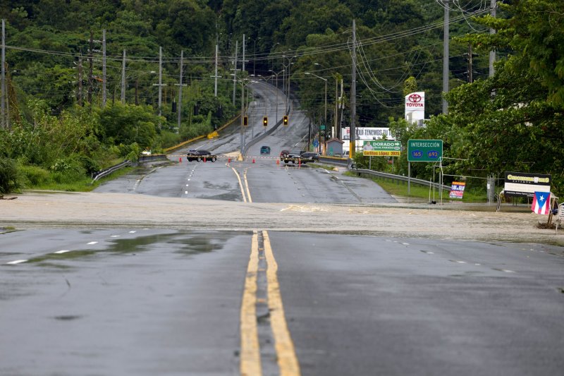 A road is flooded in Toa Baja, Puerto Rico, on Wednesday after the passage of Hurricane Ernesto to the north of the island. Photo by Thais Llorca/EPA-EFE