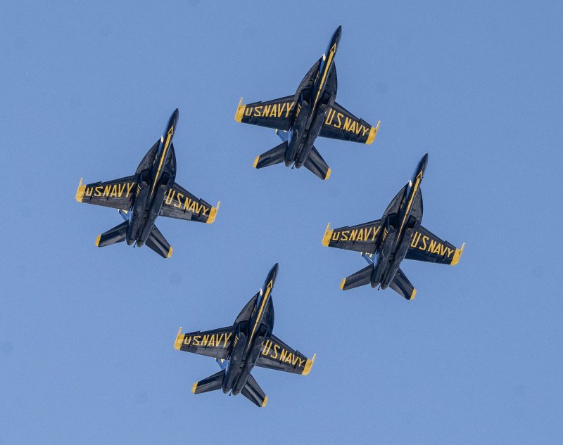 The Blue Angels was among those on display on Saturday at the Pikes Peak Regional Airshow, held at Colorado Springs, Colo., on Saturday and Sunday. File Photo by Terry Schmitt/UPI