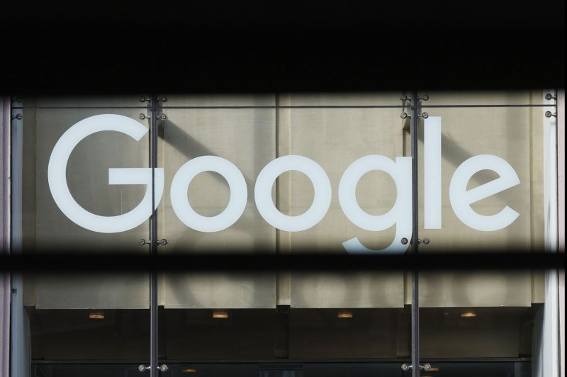 The Google brand logo hangs above the entrance to the Google Building, formerly known as Union Inland Terminal, on January 20, 2023 in New York City. File Photo by John Angelillo/UPI