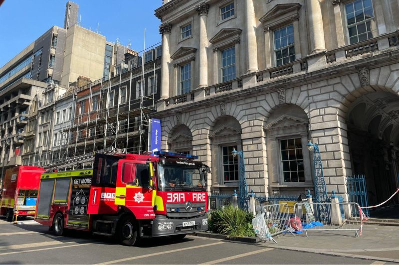 About 125 firefighters worked Saturday to contain a fire in central London's historic Somerset House, which contains an extensive artwork collection. London Fire Brigade/Twitter