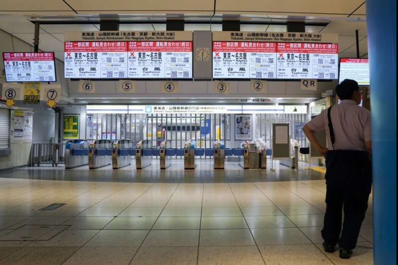 Hundreds of flights were canceled in Japan Friday, as were trains in several parts of the country which is still sheltering from the deadly Typhoon Shanshan. Photo by Kimimasa Mayama/EPA-EFE