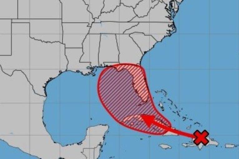 The projected path of what is now known as Tropical Disturbance Invest 97L is shown in a National Hurricane Center forecast from Thursday afternoon. Florida Gov. Ron DeSantis issued an emergency preparedness declaration after forecasters predicted it could soon form into a slow-moving tropical depression brining heavy rain to the state. Graphic courtesy National Hurricane Center