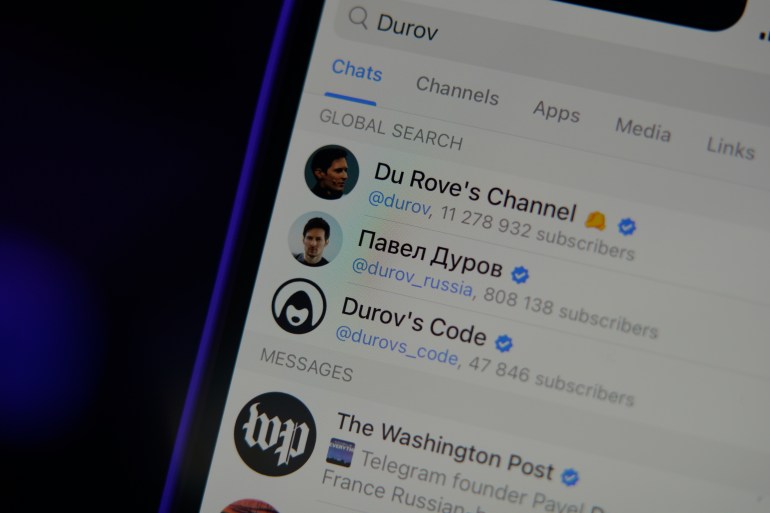 The Telegram messaging app is seen on an iPhone