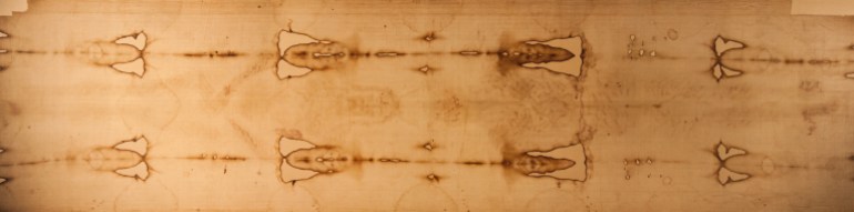 Detail of a copy of the Holy Shroud of Turin, Italy