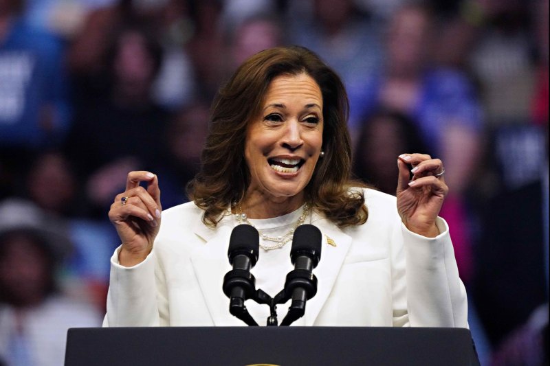 Vice President Kamala Harris delivers remarks to supporters at a campaign event in Savannah, Georgia on Thursday. She announced a bus reproductive rights bus tour on Friday. Photo by Richard Ellis/UPI