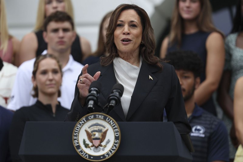 DNC Chair Jaime Harrison announced Friday that Vice President Kamala Harris has won enough delegate votes to clinch the Democratic presidential nomination. Harris said she was honored to become the presumptive nominee and will officially accept the nomination next week. Photo by Ting Shen/UPI