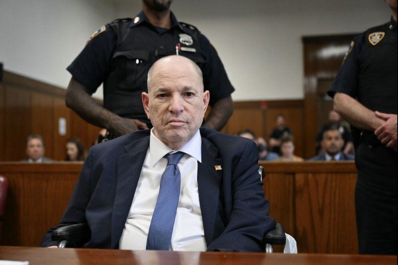 Disgraced film producer Harvey Weinstein appears in Manhattan Criminal Court for a status hearing following his overturned sex crimes conviction, in New York on July 9. Weinstein, 72, was arraigned Monday in Queens Criminal Court. Pool Photo by Andrew Kelly/UPI