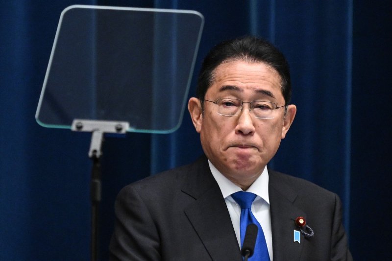 Japan's Prime Minister Fumio Kishida speaks during a press conference at the prime minister's office in Tokyo, Japan, on Wednesday. Kishida confirmed that he will not seek re-election as head of the Liberal Democratic Party next month, essentially meaning the end of his premiership. Photo by Philip Fong/EPA-EFE